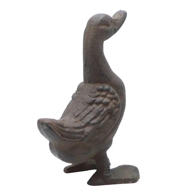 Cast Iron Heads Up Duck Statue - Antique Rust