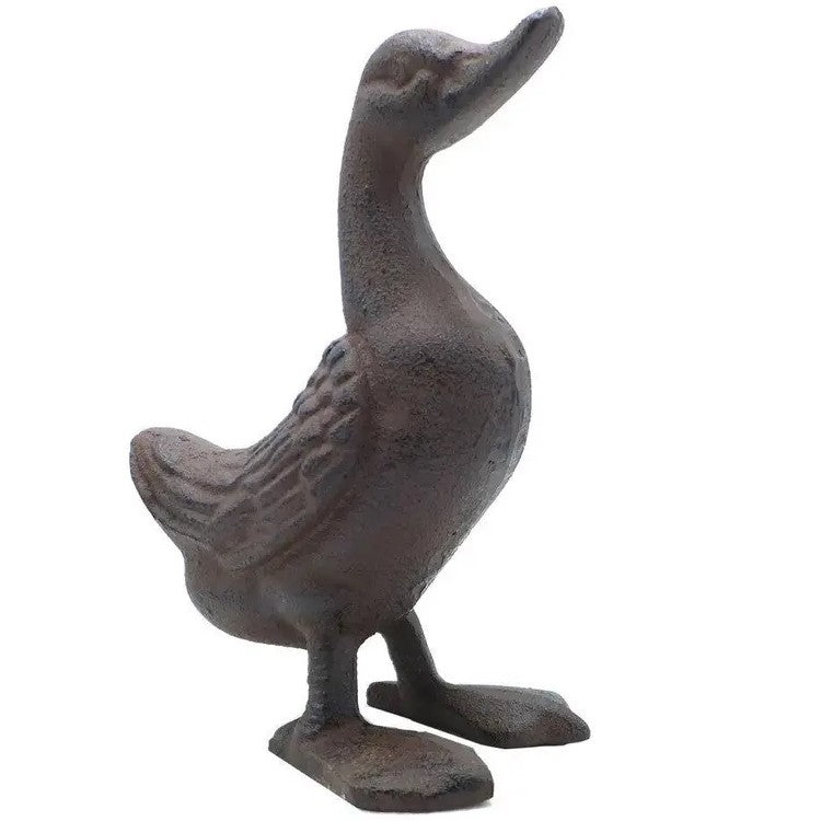 Cast Iron Heads Up Duck Statue - Antique Rust