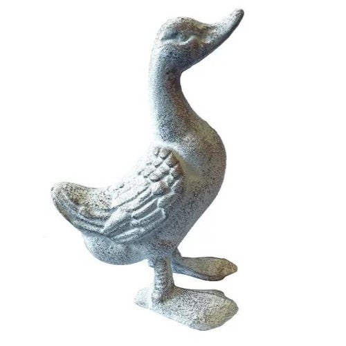 Cast Iron Heads Up Duck Statue - Antique White