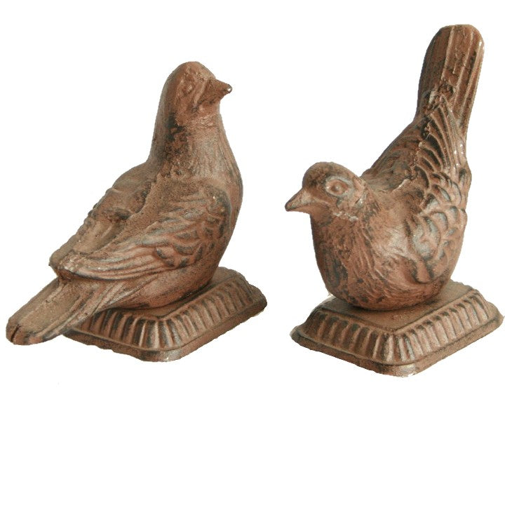 Cast Iron Set of 2 Dove Statues - Antique Rust