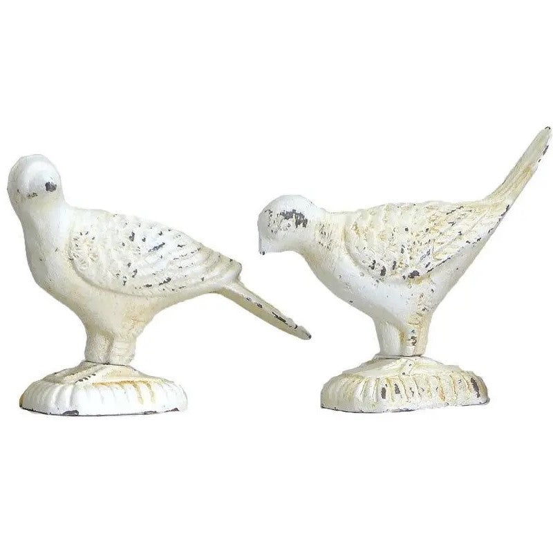 Cast Iron Set of 2 Dove Statues - Antique White