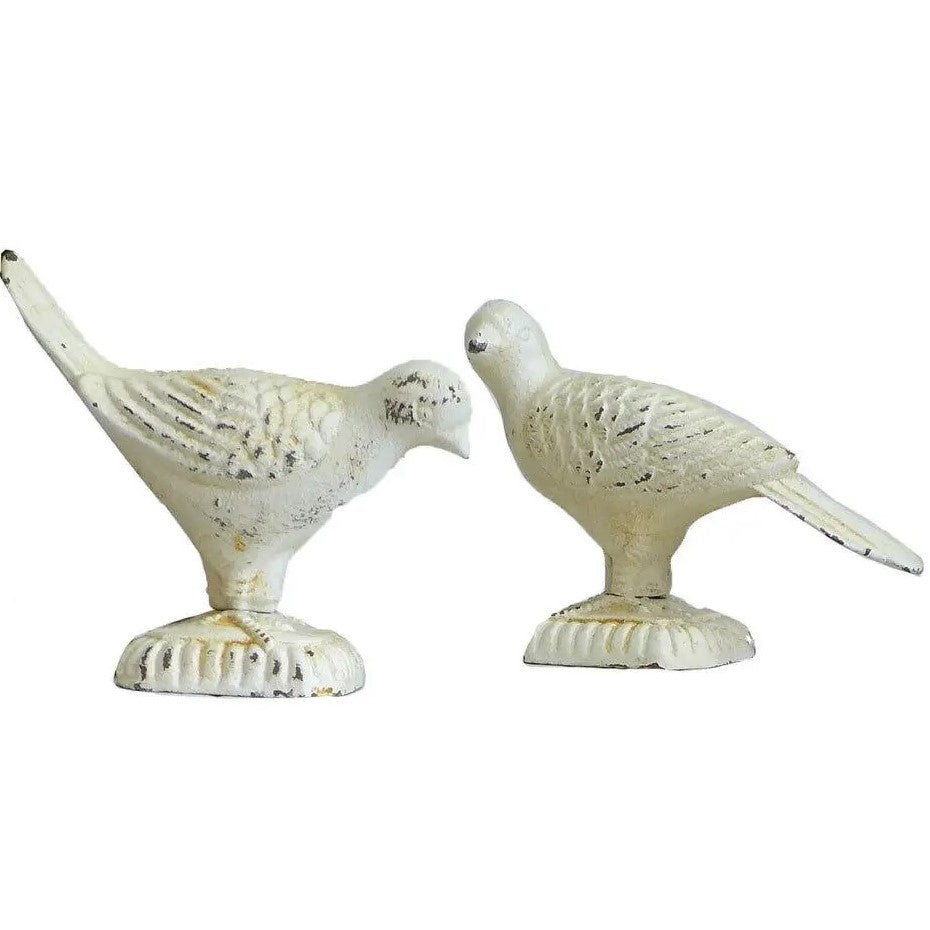 Cast Iron Set of 2 Dove Statues - Antique White