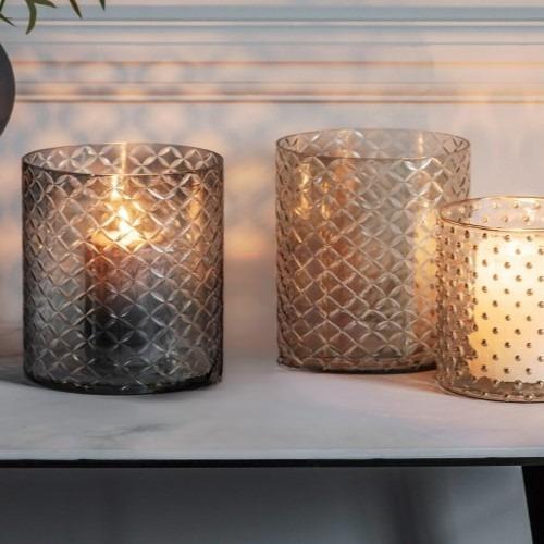 Intriguing Patterned Glass Tealight Holder 15cms (Available in 2 Colors)