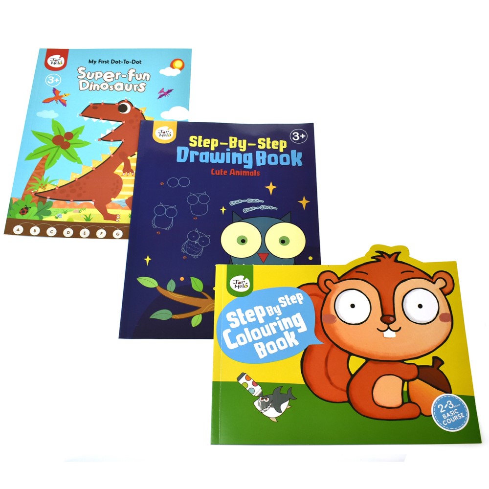 Set of 3 Dot To Dot Dinosaurs Colouring & Drawing Books