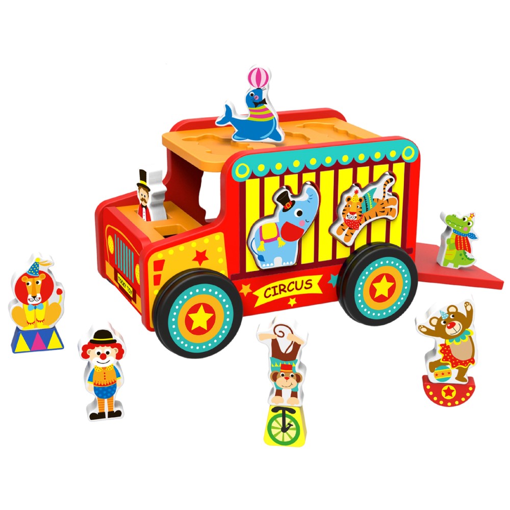 Toddlers Wooden Shape Sorter Circus Truck