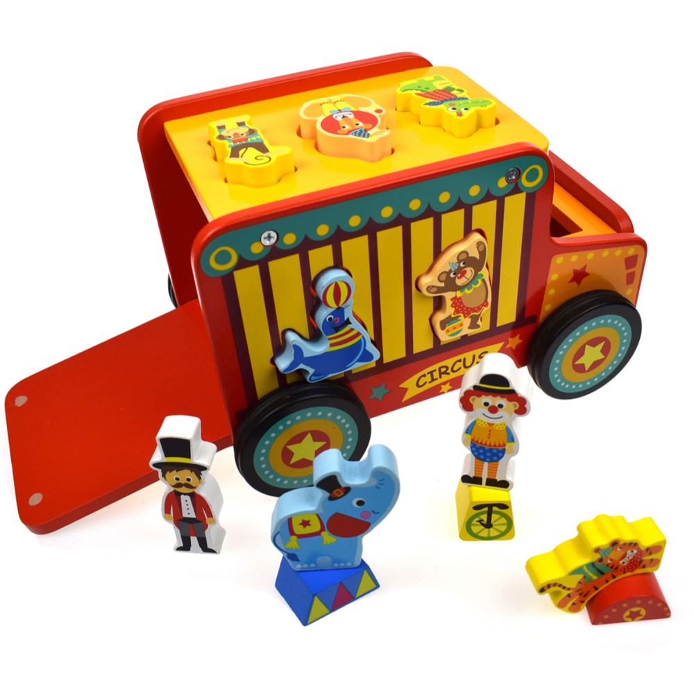 Toddlers Wooden Shape Sorter Circus Truck