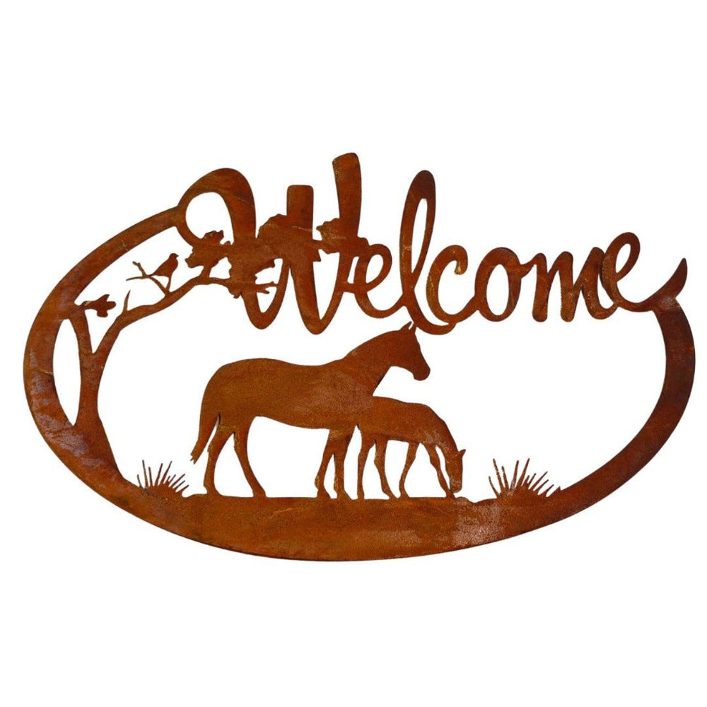 five_cinnamon_Horse Metal Wall Art Welcome Sign 2