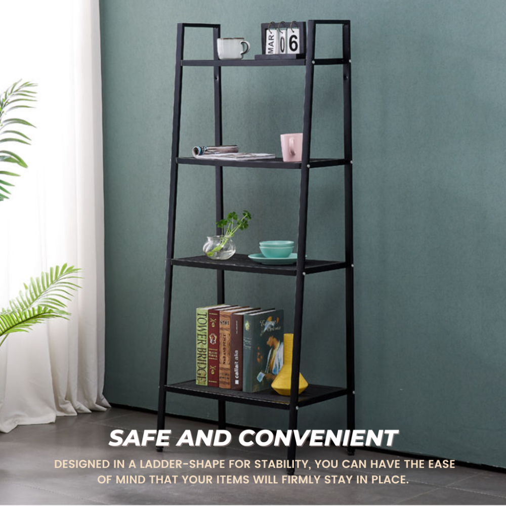 High-Quality Steel4 Tier Ladder Shelf (Black)