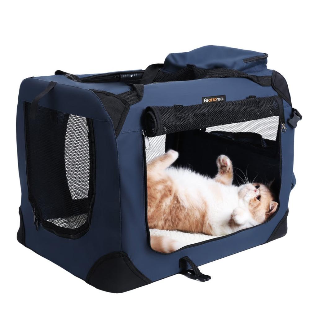 Dog Kennel Transport Box Folding Fabric Pet Carrier 60cms - Dark Blue