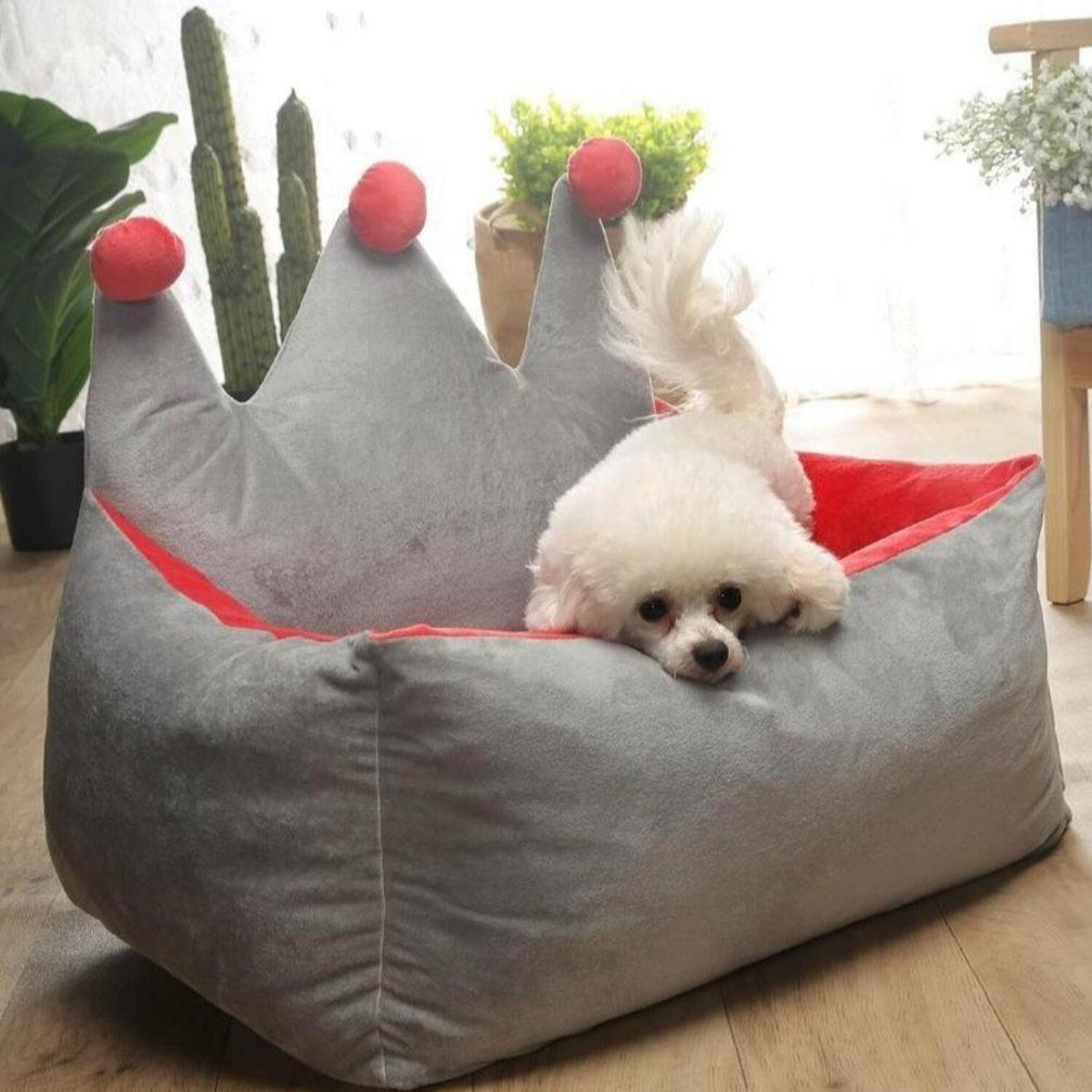 Soft Crown Shape Pet Bed (Large - Grey & Yellow)