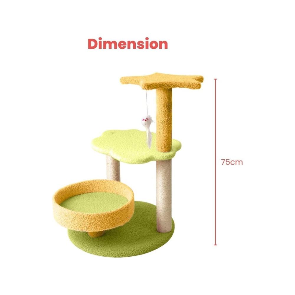 Galaxy Plush Scratching Post Cat Tree Yellow Green - 75cms