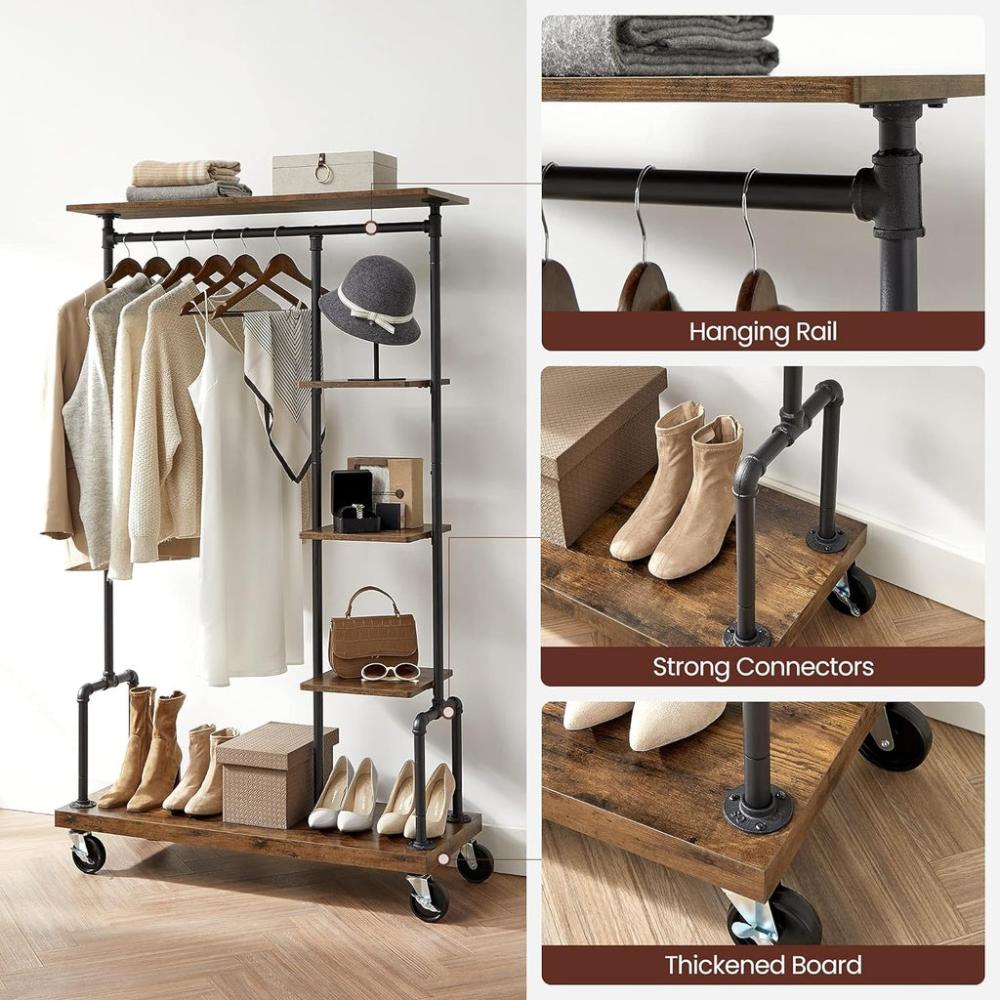 Industrial metal Clothes Rack - Rustic Brown