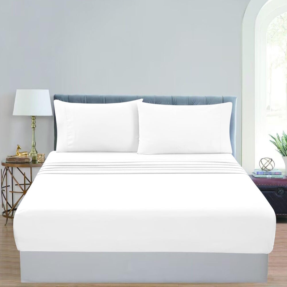 2000 Thread Count Ultra Soft Microfiber 4 Pcs Bed Sheet Set- Queen (White)