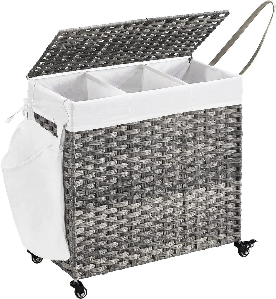 Laundry Hamper with Lid and Wheels - 140L - Grey