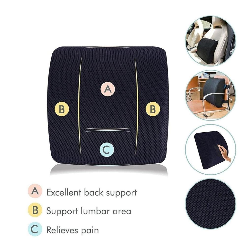 Gel Infused Memory Foam Lumbar Back with 1 Adjustable Straps (Black)