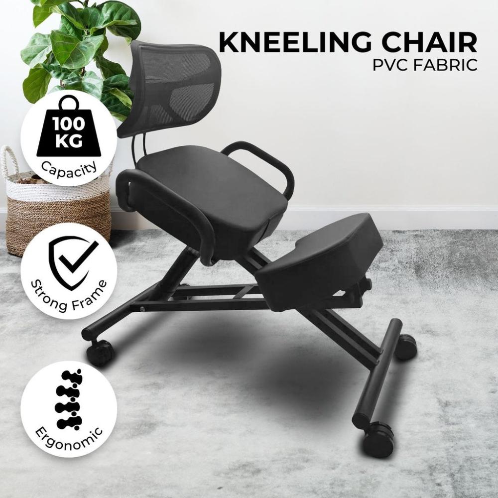 Adjustable Ergonomic Office Kneeling Chair with Backrest (Black)