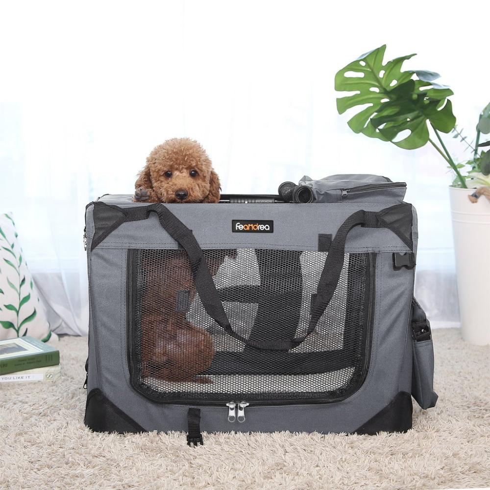 Dog Kennel Transport Box Folding Fabric Pet Carrier Grey - 60cms