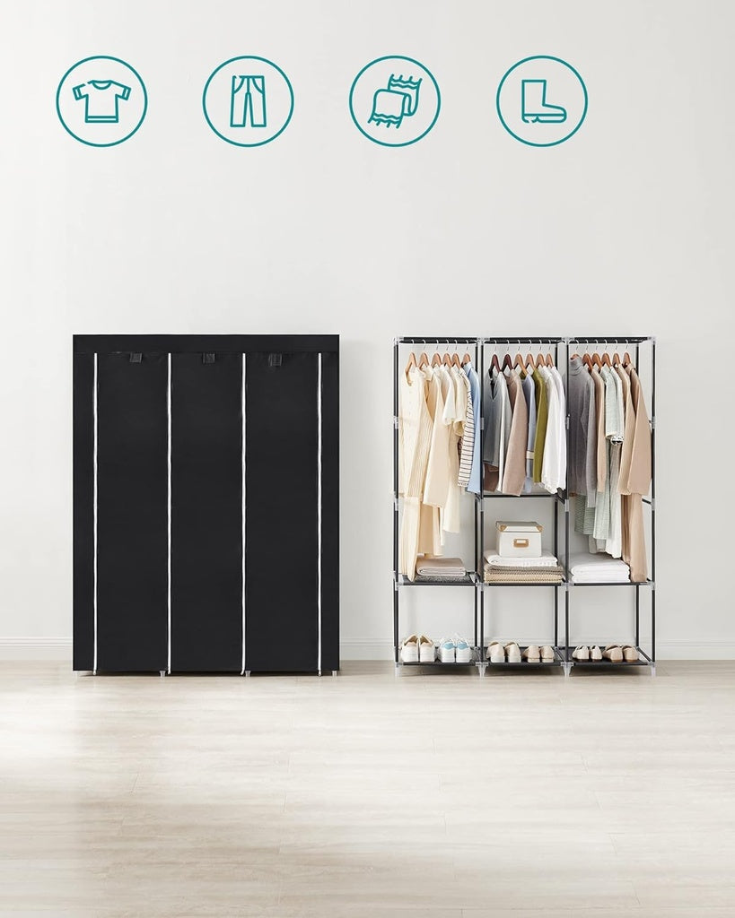 Clothes Wardrobe Portable Closet with Cover - Black