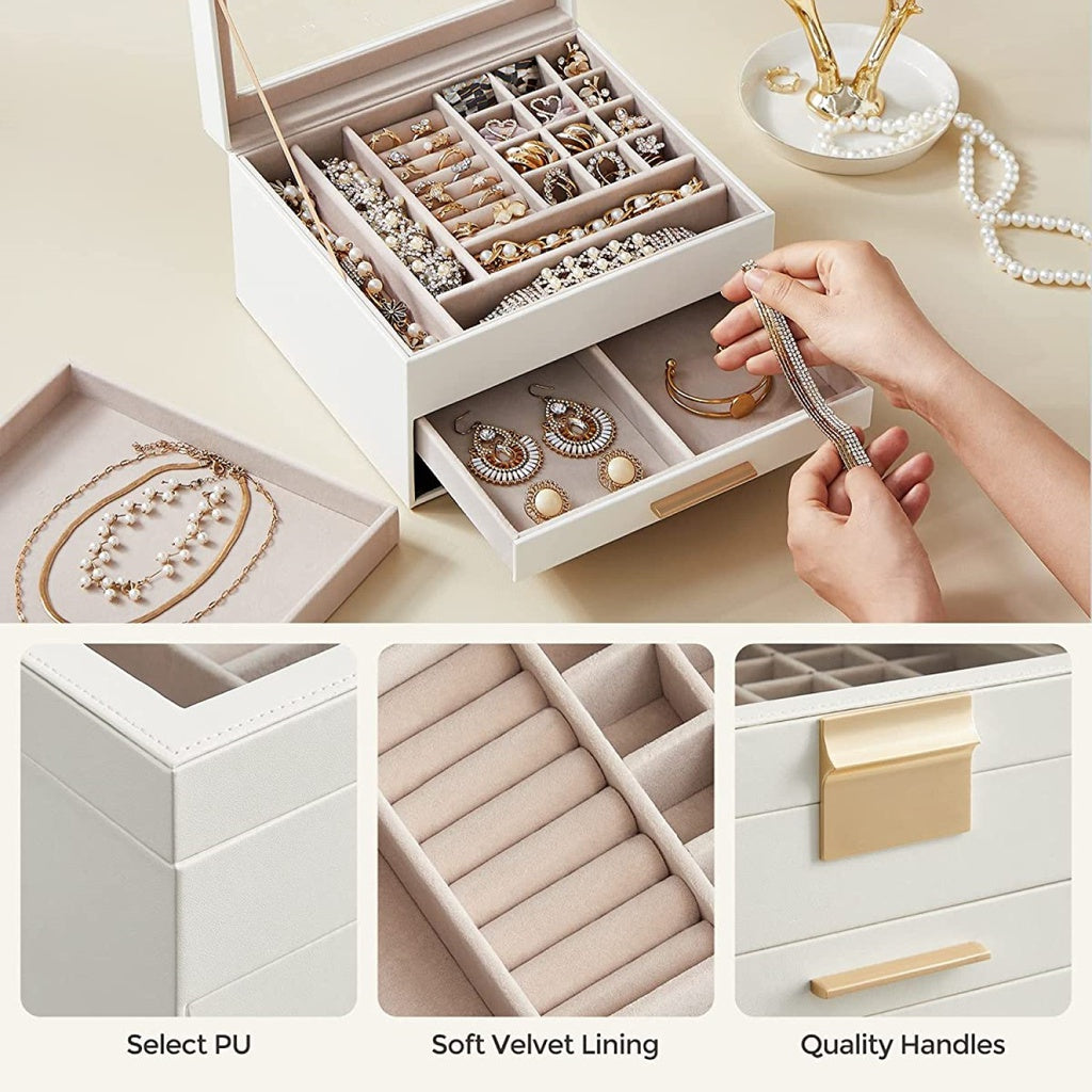 Jewelry Box 3-Layer with 2 Drawers - Cloud White