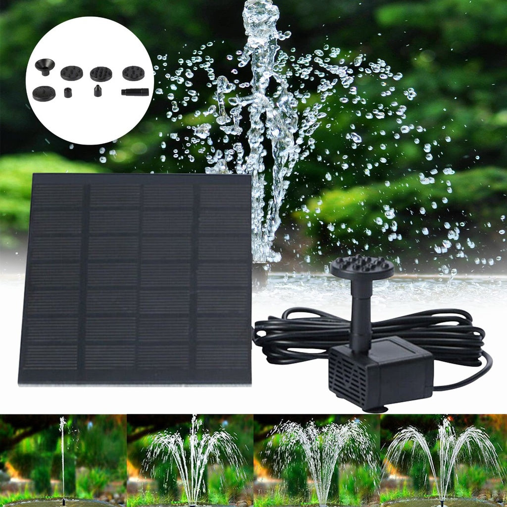 Eco-friendly Solar Water Fountain with 6 Different Nozzles in Black