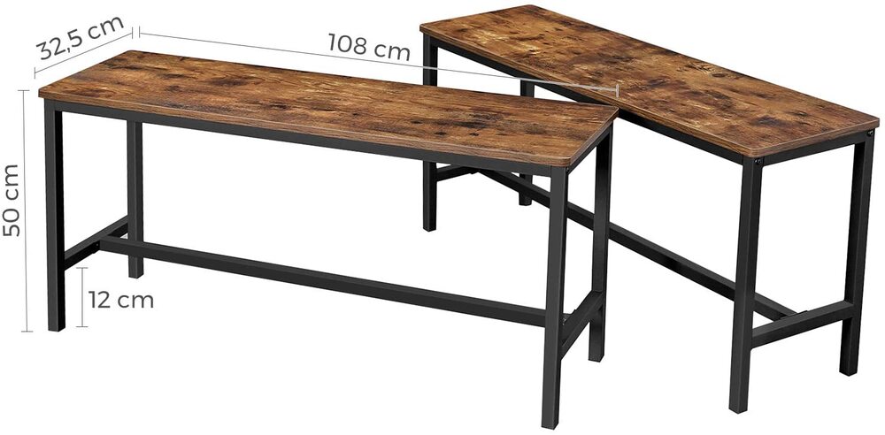 Timeless Rustic Brown Top Set of 2 Dining Benches