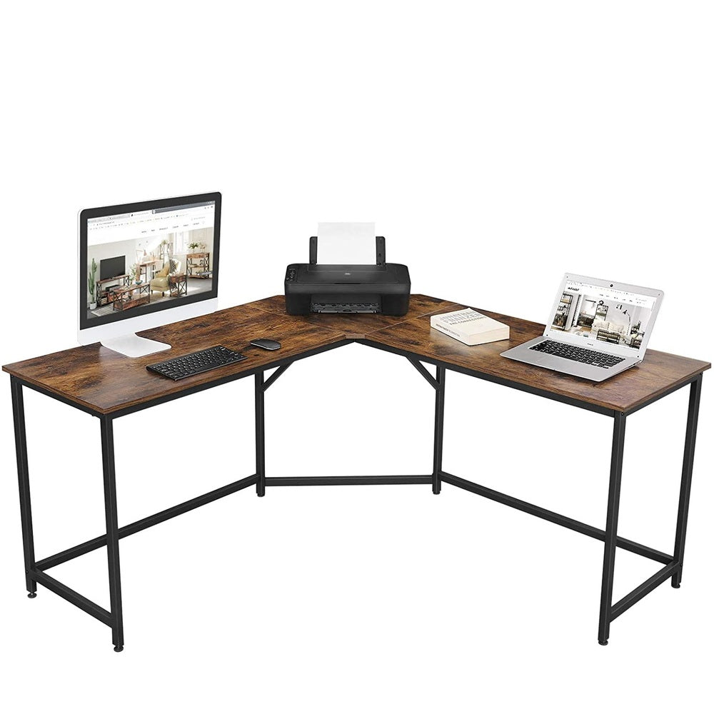 L-Shaped Computer Desk - Rustic Brown and Black