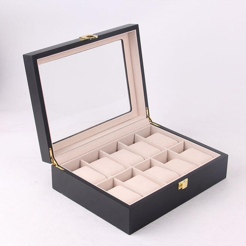 10 Slot Watch Display Box - Black Wood