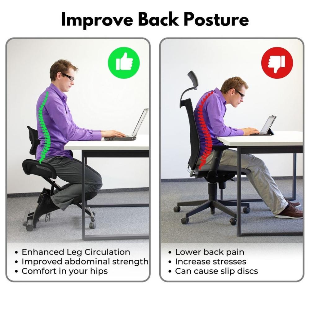 Adjustable Ergonomic Office Kneeling Chair with Backrest (Black)