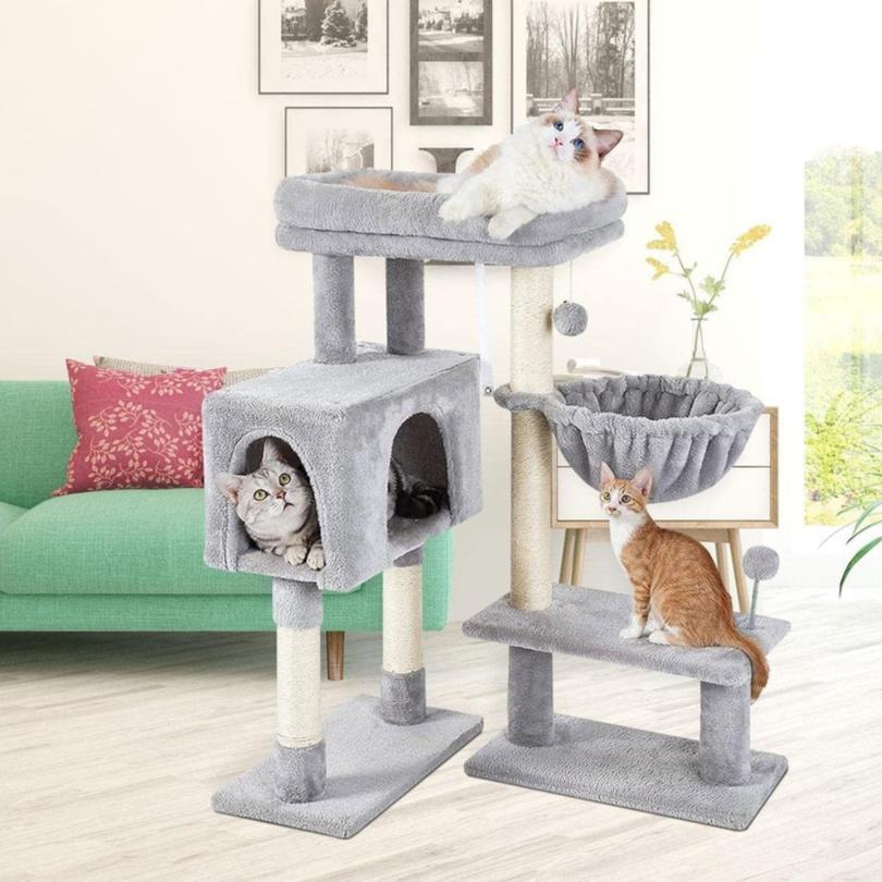 Adjustable Base Plush Cat Tree Light Grey - 97cms