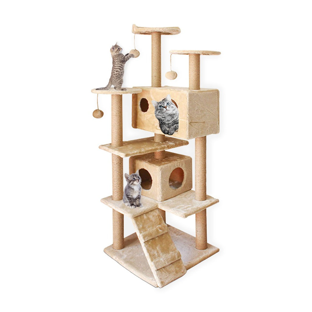 Plush Cat Condo Cat Tree Beige - 150cms