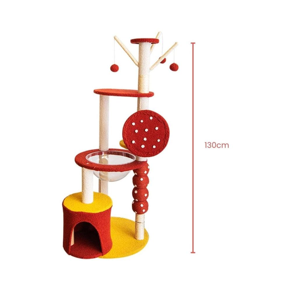 Plush Cat Condo Cat Tree - Red Yellow 130cms