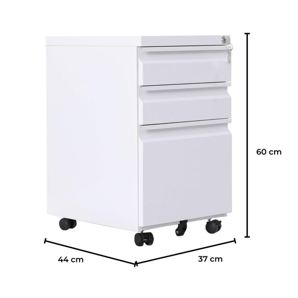 3-Drawer Mobile File Cabinet with Lock (White)