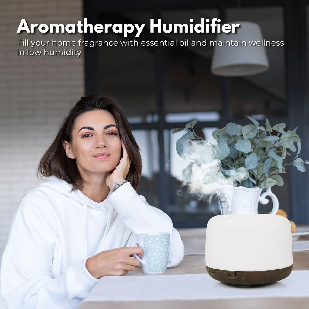 5 in 1 LED Aromatherapy Essential Oil Diffuser - 500ml (Dark Wood Base)