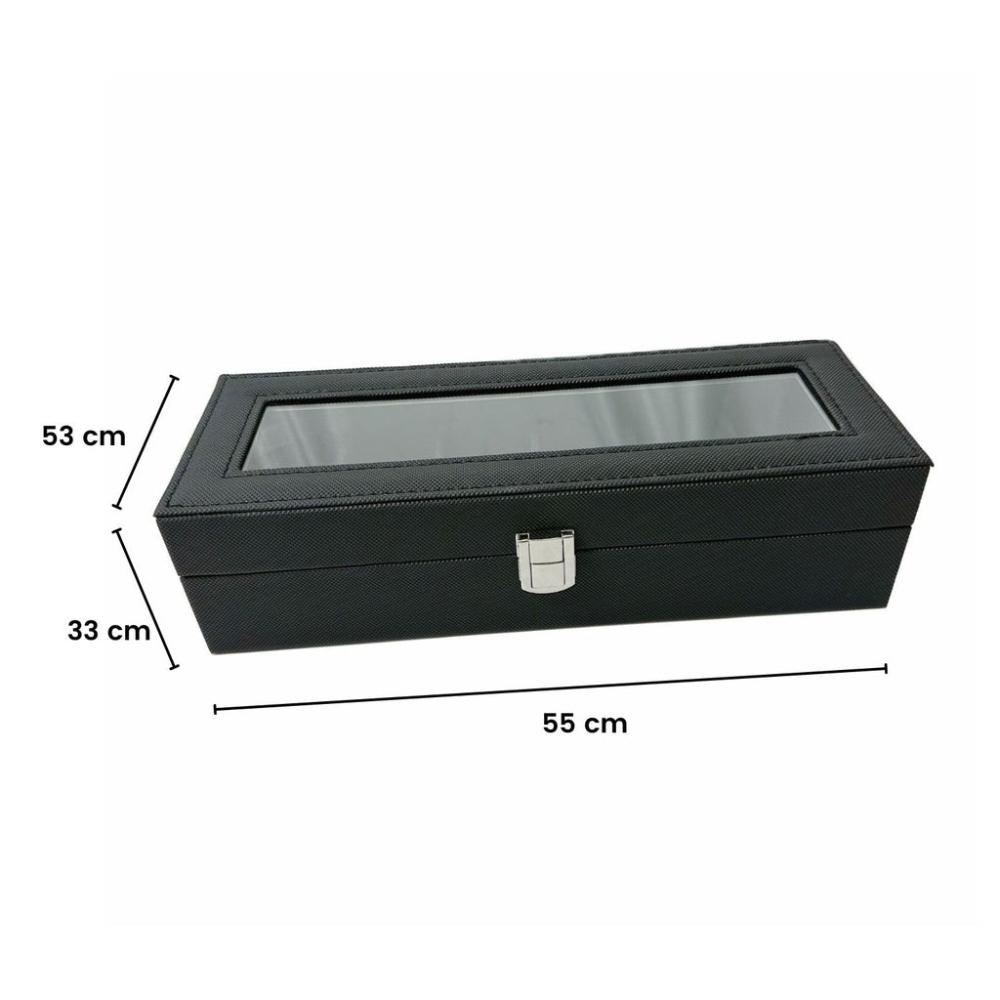 6 Slot Watch Box with Transparent Display Window (Black)