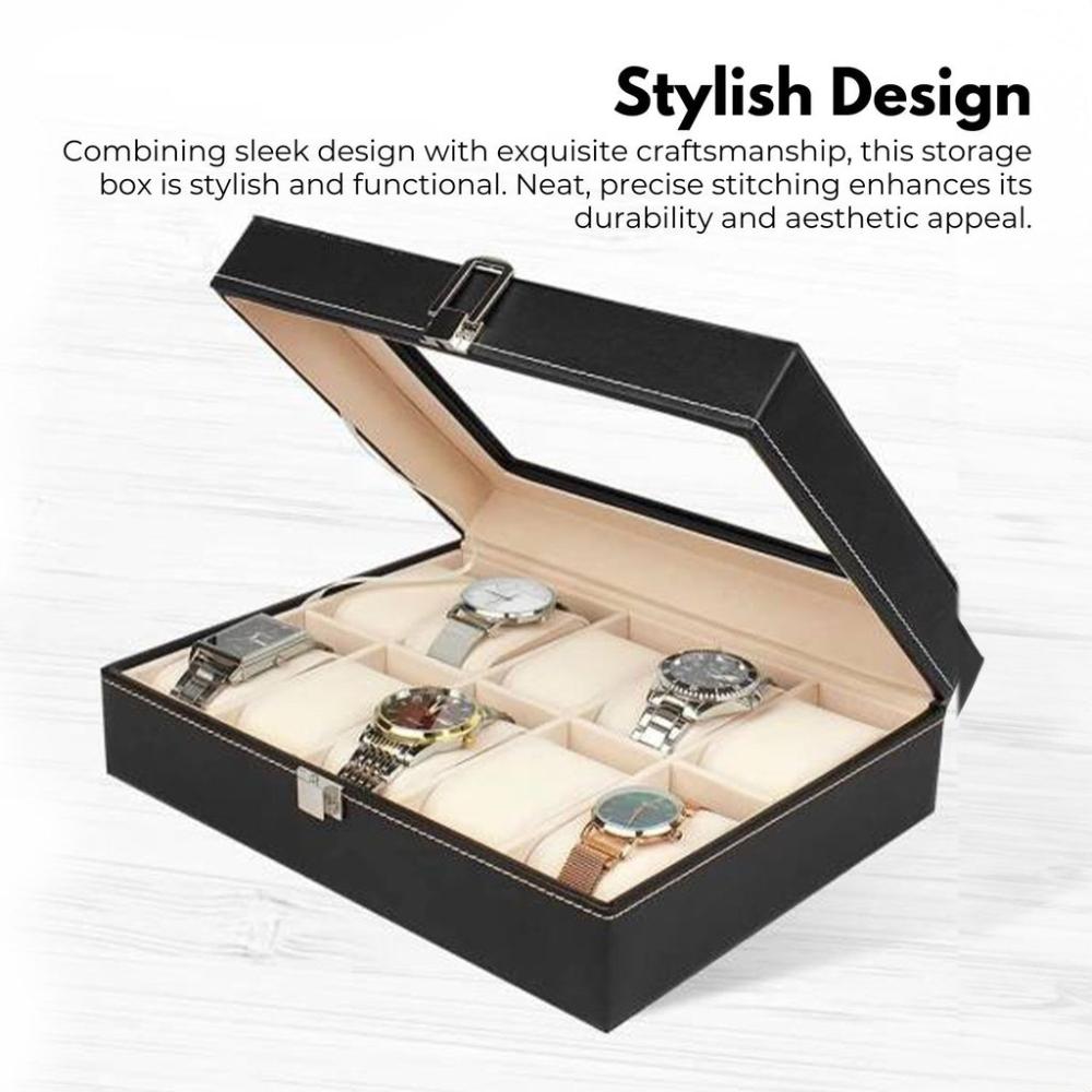 10 Slot Watch Holder Box PU Leather Display Storage Case