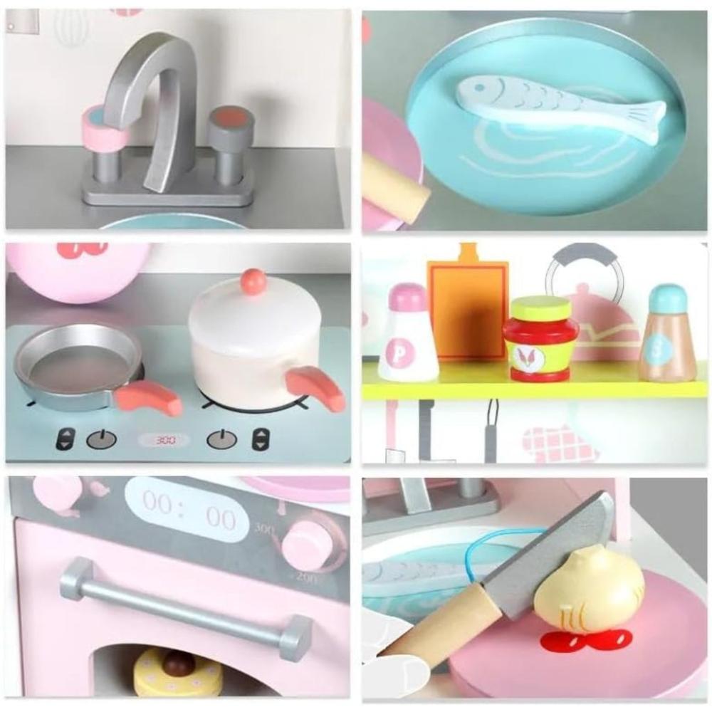 Wooden Kitchen Playset for Kids (Japanese Style Kitchen Set - Pink)