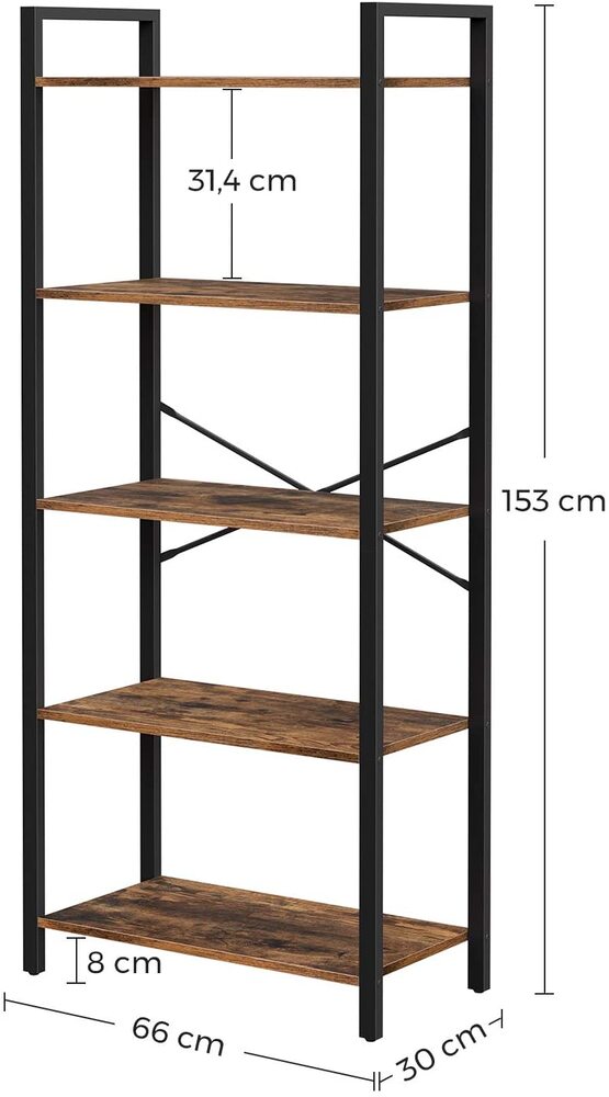 5 Tier Bookshelf Standing Display Storage Rack - Rustic Brown