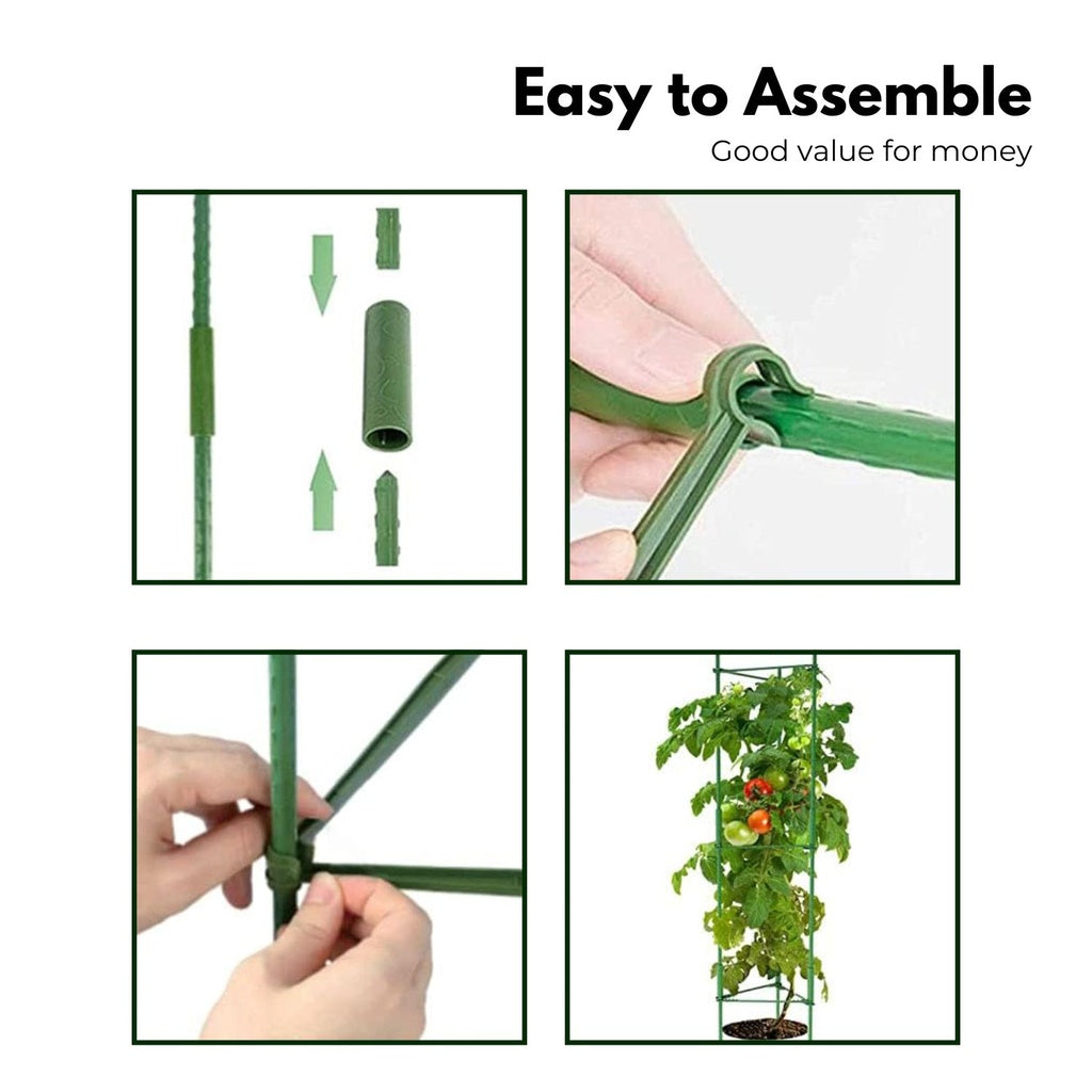 3 Sets Tomato Supports Cages with 20 Clips - Green