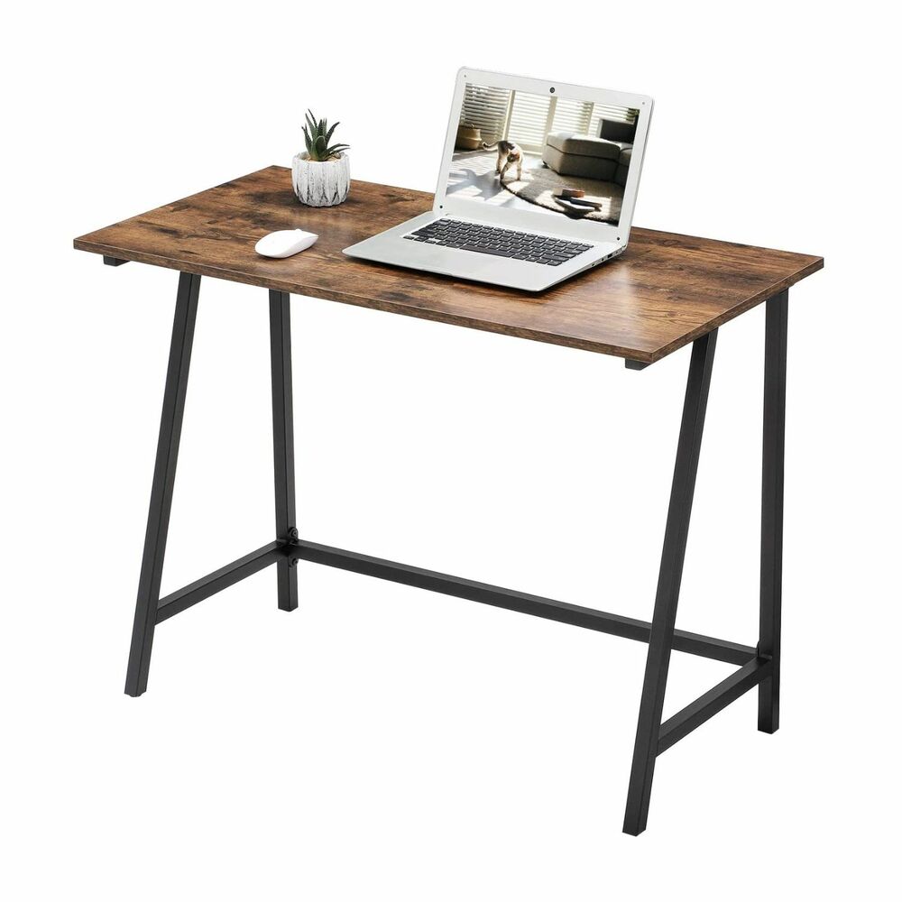 Computer Desk with Steel Frame Rustic Brown - 100cms