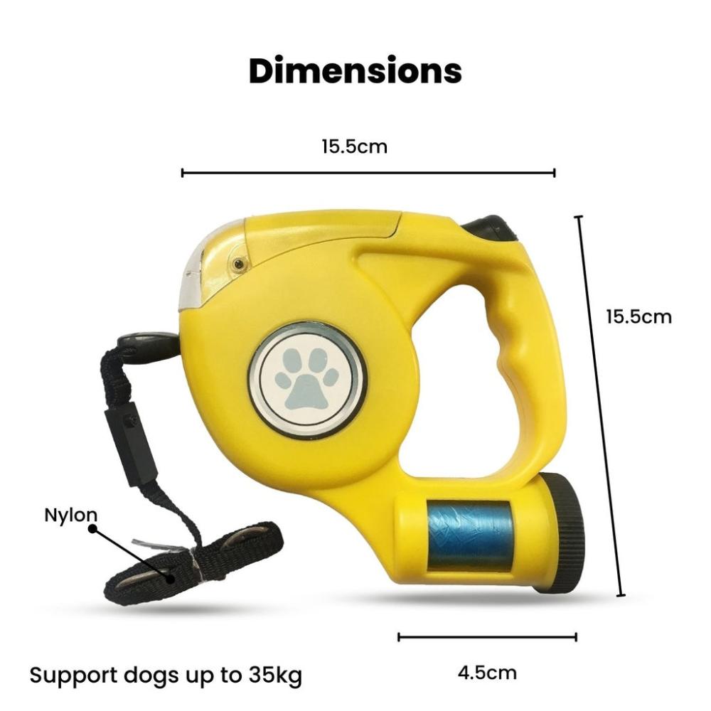 3 in 1 Waste Bag LED Leash with Poop Bags Dispenser - Yellow