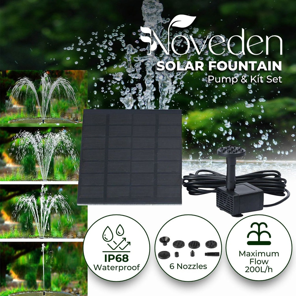 Eco-friendly Solar Water Fountain with 6 Different Nozzles in Black