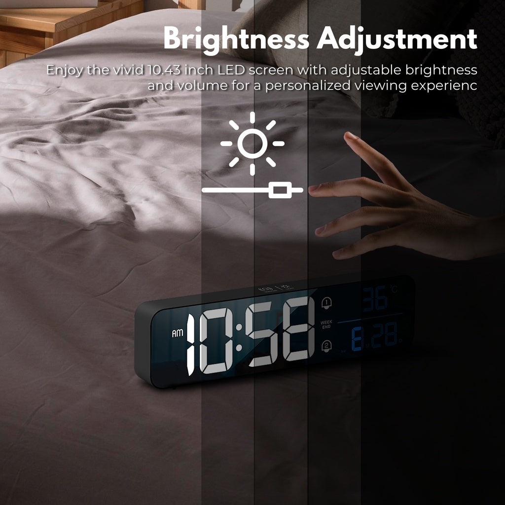 Mirrored Rechargeable Black Digital Alarm Clock