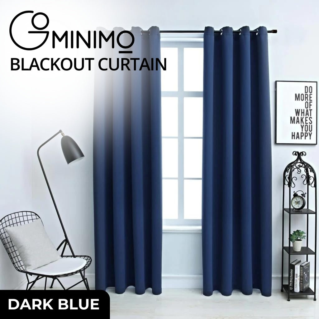 Set of 2 Thermal Insulated Blackout Window Curtains W132cm x D213cm - Dark Blue