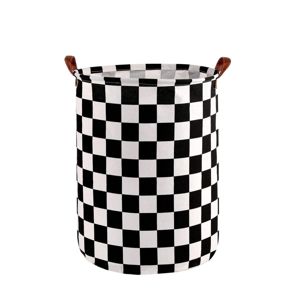 Laundry Basket Round Foldable (Checkered)