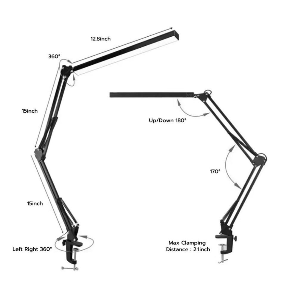 LED Swing Arm Desk Lamp with Clamp (Black)