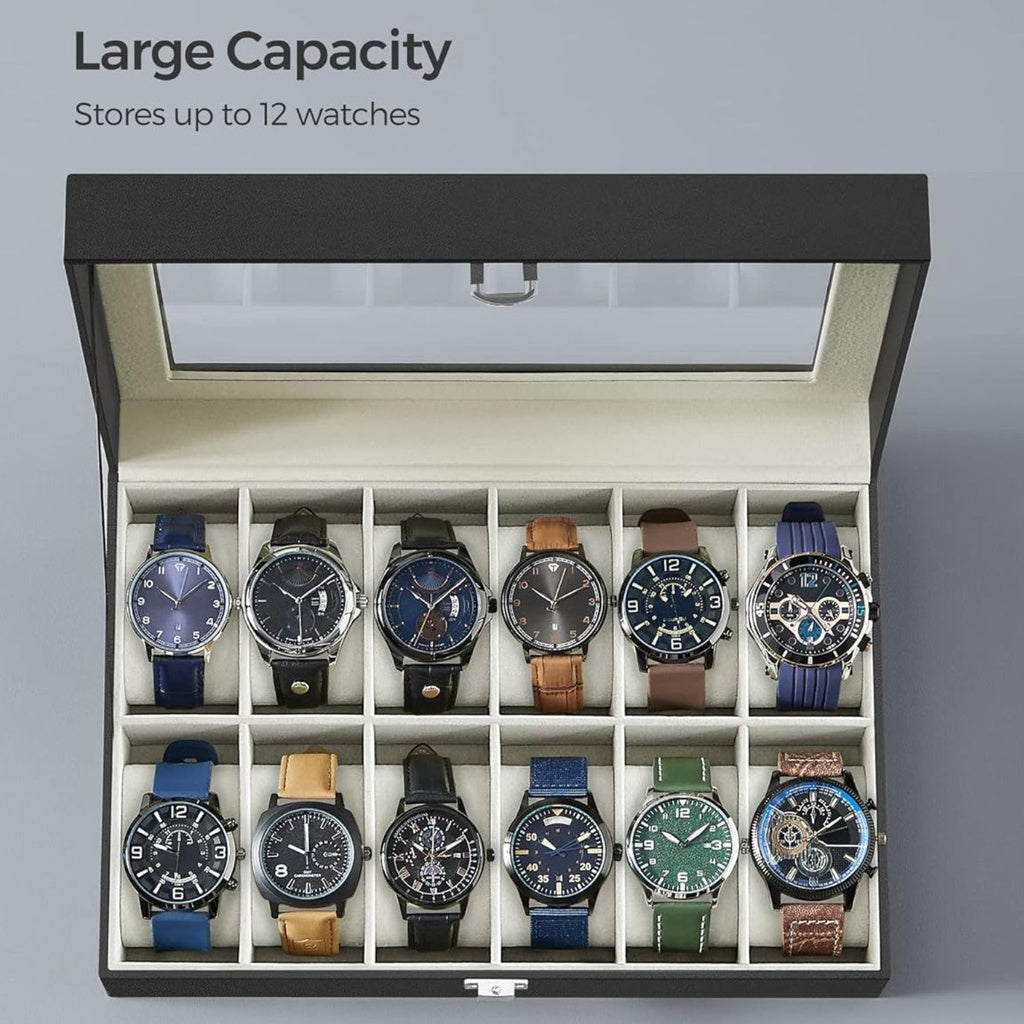 12 Slots Watch Box with Glass Lid