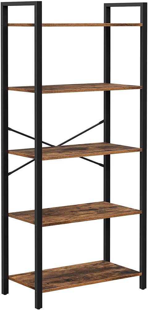 5 Tier Bookshelf Standing Display Storage Rack - Rustic Brown