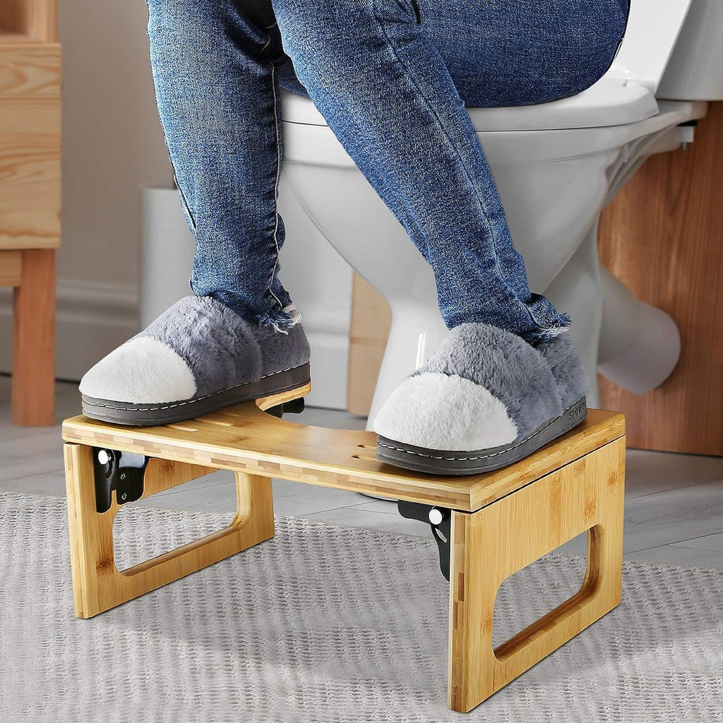 Foldable Bamboo Toilet Step Stool with Non-Slip Base