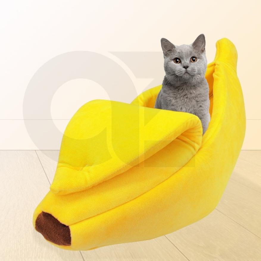 Soft Plush Banana Pet Bed - Small (Yellow)