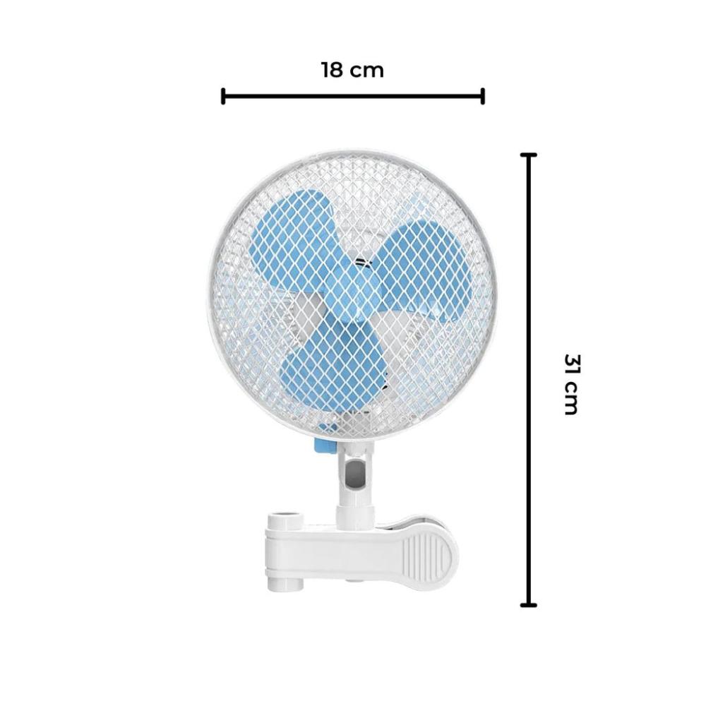 Portable Oscillating Clip Fan With 2 Speed (White +Blue)